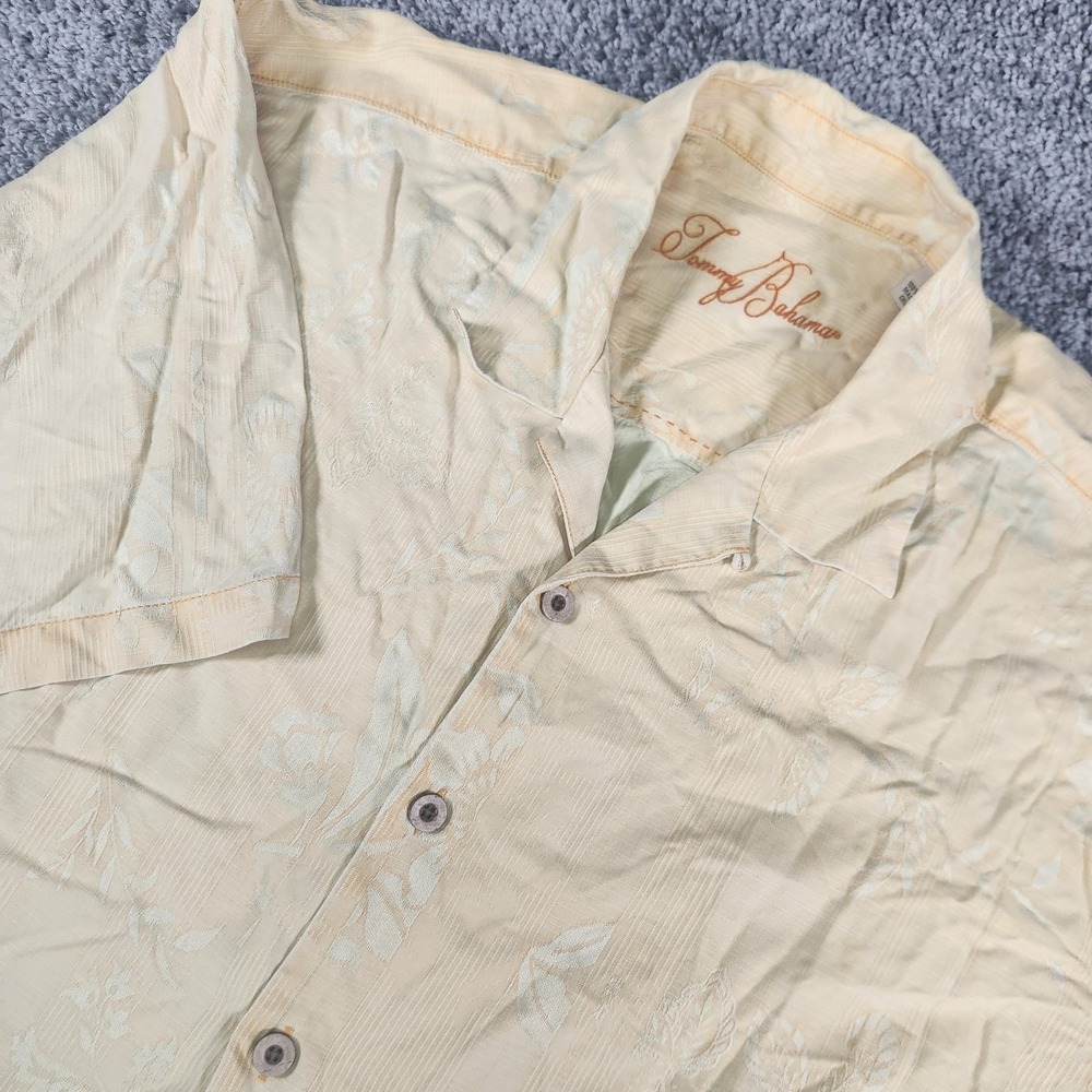 Tommy Bahama Shirt Mens XL 100%‎ Silk Neon Yellow Resort Cruise Lightweight Camp